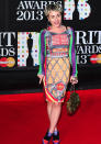 BRIT Awards 2013: Jamie Winstone brightened up the red carpet in a colourful bodycon ©PA