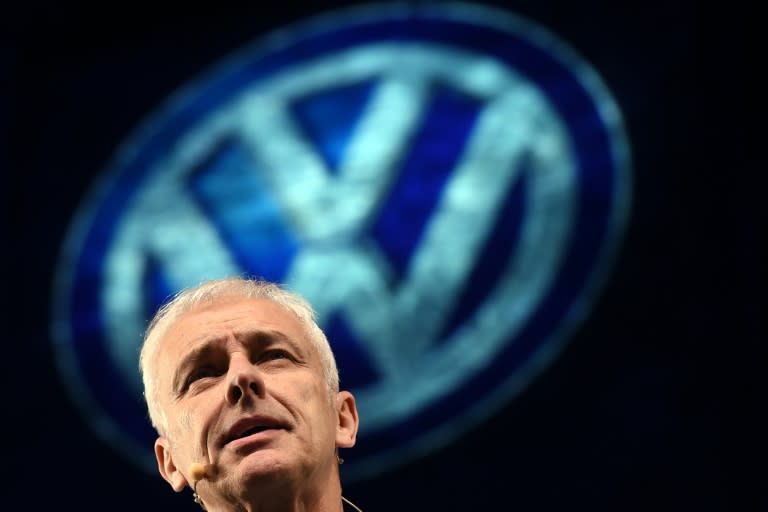 Volkswagen chief executive Matthias Mueller speaks on the eve of the North American International Auto Show in Detroit, Michigan, on January 10, 2016