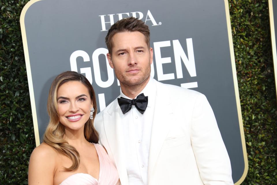 Chrishell Stause, and then-husband, actor Justin Hartley, arrive at the Golden Globes in Beverly Hills, Calif. on Jan. 6, 2019.