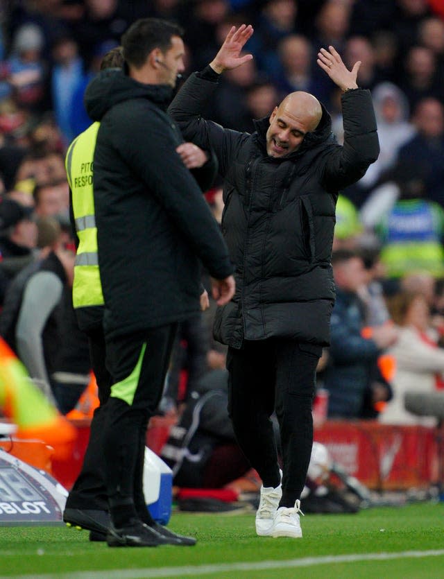 Pep Guardiola shows his frustration on the touchline
