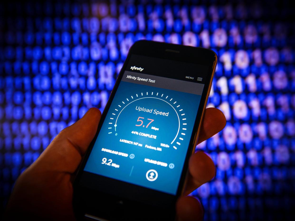 GettyImages 974049450 An internet speed test website is seen on a mobile device in this photo illustration on June 11, 2018 in Warsaw, Poland. With the American Federal Communications Commission having repealed law's that protect consumers from companies themselves determining internet speeds, the so called net neutrality rules fears arise that the internet will more and more resembel cable TV where a handful of big companies dominate broadcasting. (Photo by Jaap Arriens/NurPhoto via Getty Images)