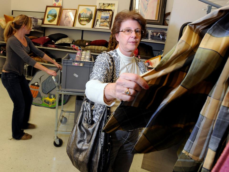 Women shop at a Goodwill store in Boulder, Colorado.