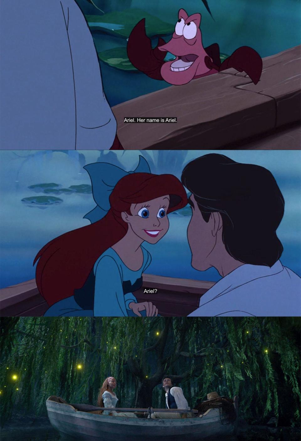 Kiss the Girl scene in both The Little Mermaid animated + live action