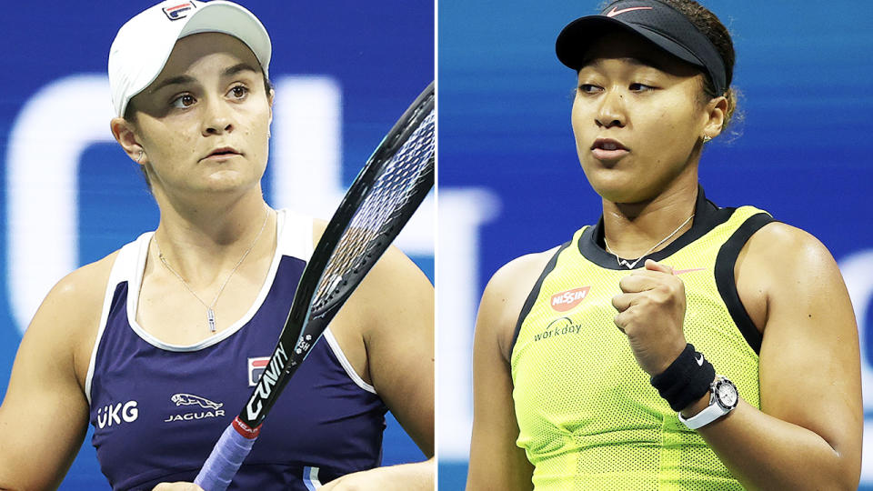 Ash Barty and Naomi Osaka, pictured here in action at the US Open.