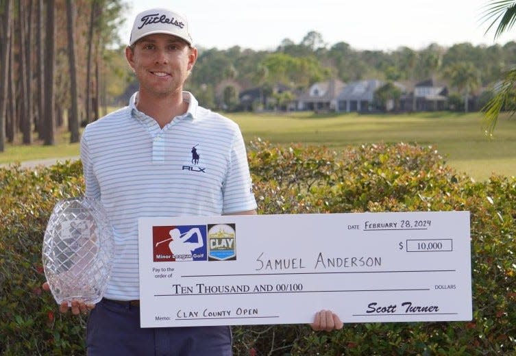 Samuel Anderson, a former University of Wisconsin player, won the Clay County Open with a birdie on the fourth playoff hole at Eagle Harbor on Feb. 28.