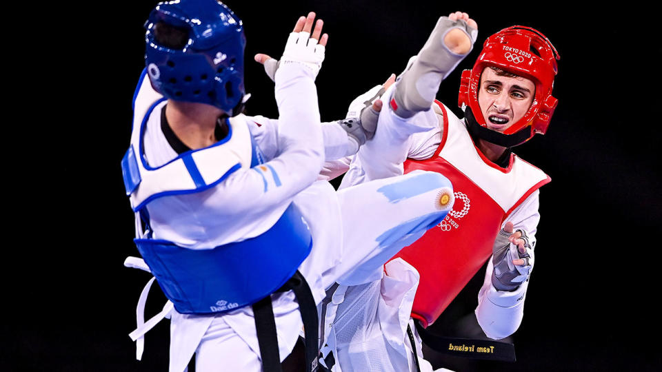 Seen here, Jack Woolley competing for Ireland in taekwondo at the Olympic Games. 