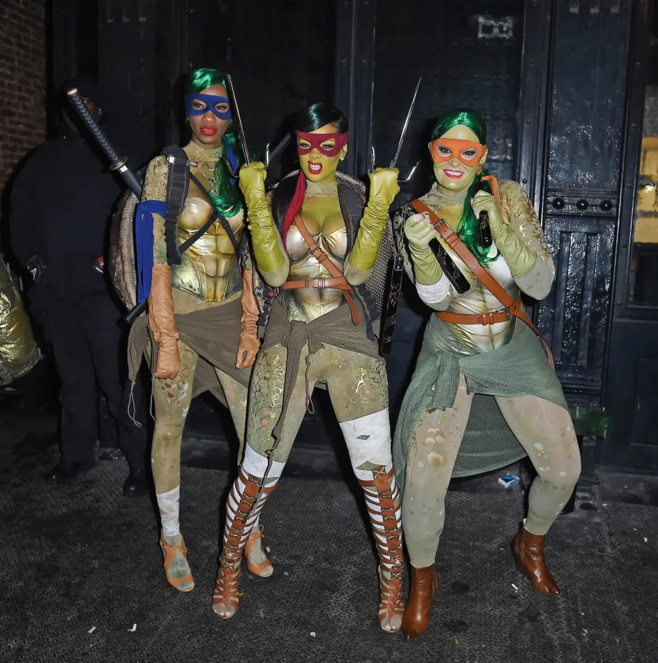 Rihanna dressed as a Teenage Mutant Ninja Turtle on Halloween in 2014.