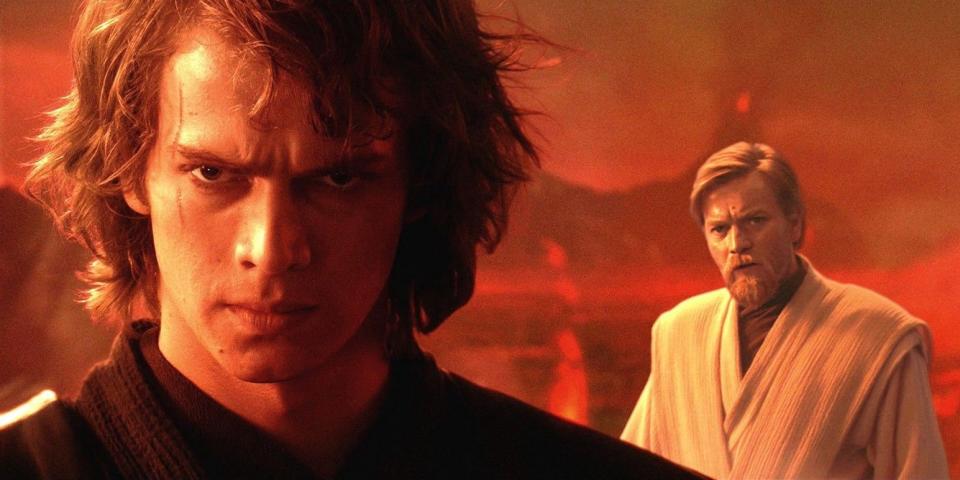 Obi-Wan stands behind an evil Anakin in Revenge of the Sith