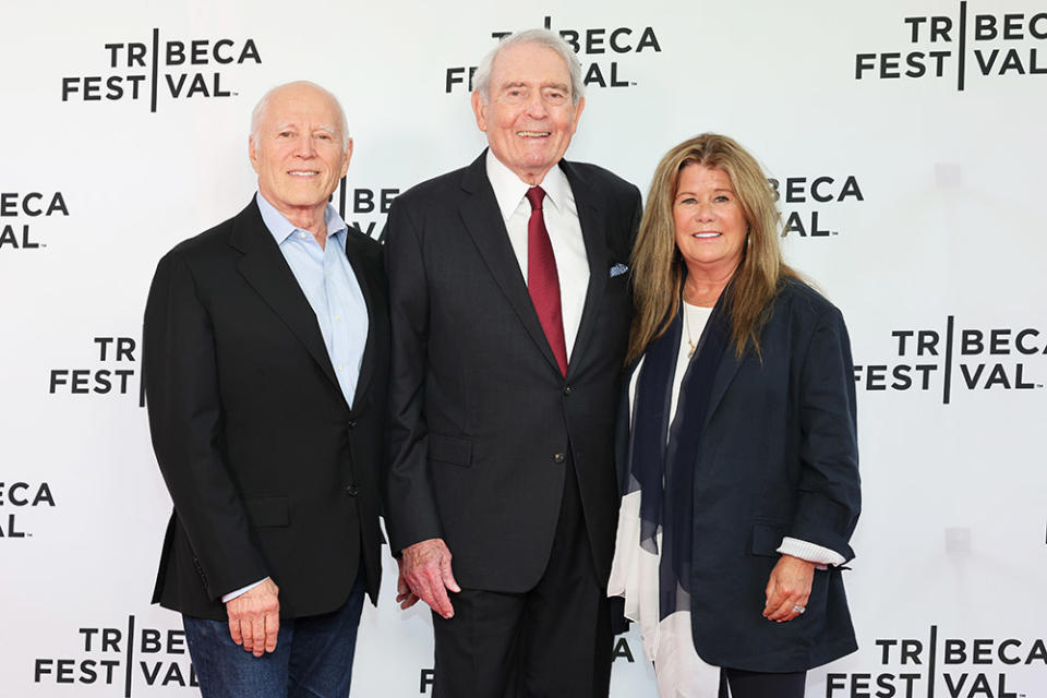 (L-R) Frank Marshal, Dan Rather and Jenifer Westphal attend the "Rather" premiere during the 2023 Tribeca Festival at SVA Theatre on June 09, 2023 in New York City.
