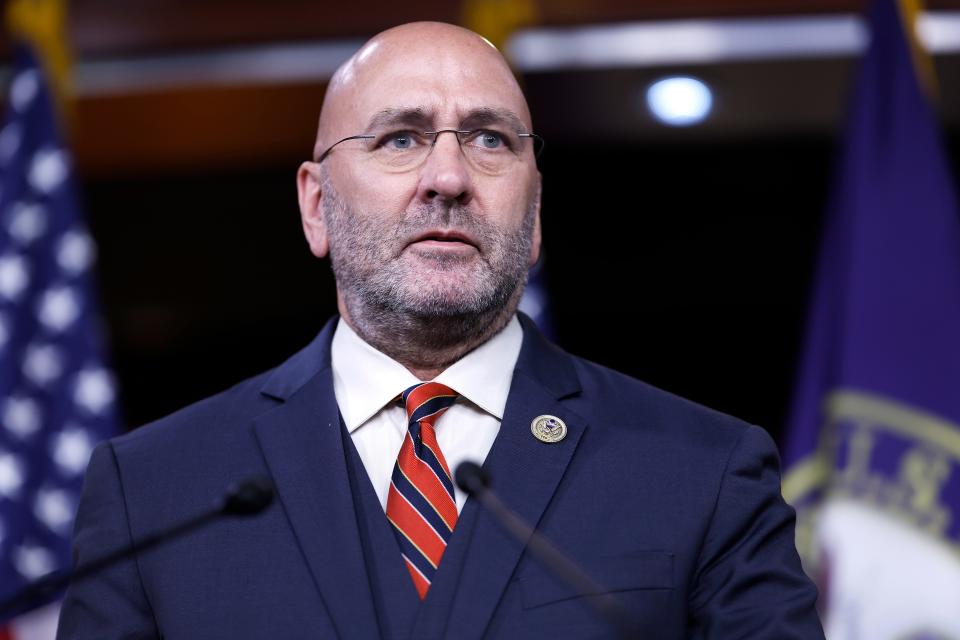 Rep. Clay Higgins, R-La., speaks during a press conference on the National Defense Authorization Act (NDAA) with members of the House Freedom Caucus on July 14, 2023 in Washington, DC.