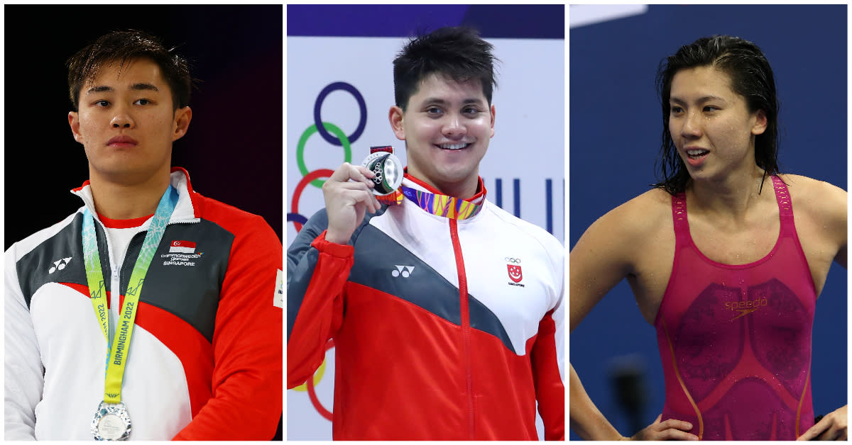 (From left) Teong Tzen Wei, Joseph Schooling and Amanda Lim saw their training support suspended for a month by SportSG.