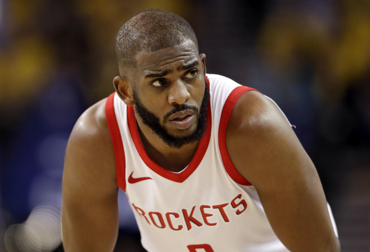 Chris Paul reportedly won’t take a pay cut to stay with the Houston Rockets next season and will require a max deal, which could put a damper on the Rockets’ free agency plans should they want to keep him. (AP Photo/Marcio Jose Sanchez)