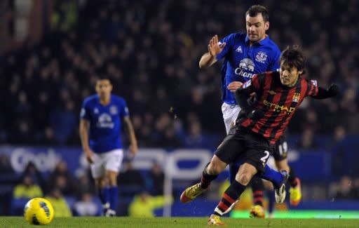 Everton's Darron Gibson (2nd R) during a Premier League match on January 31. Gibson could make his first appearance back at Old Trafford on Sunday since his January move to the Toffees from United and the Republic of Ireland international does not believe he was a failure with the Reds