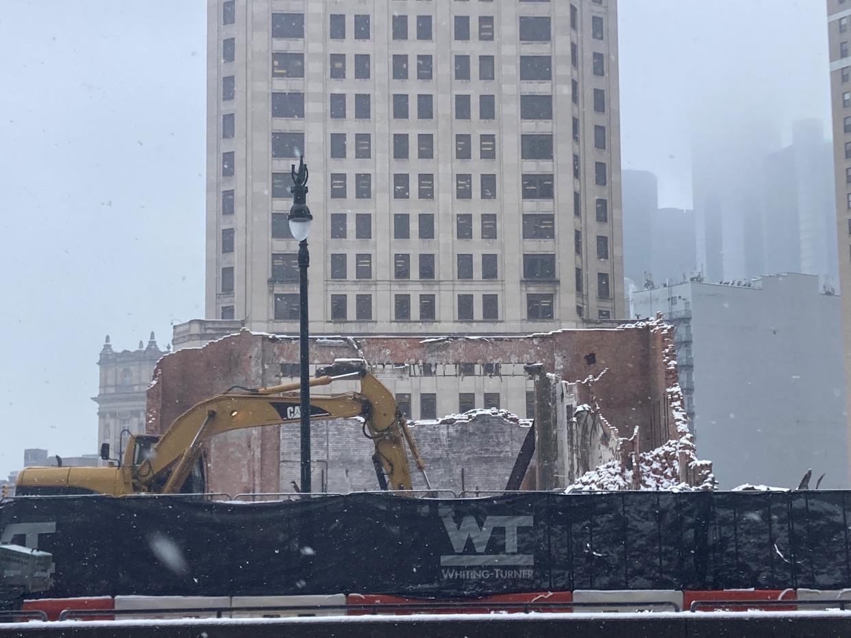 Demolition of the old National Theatre building in Detroit was well underway on Jan. 30, 2024.