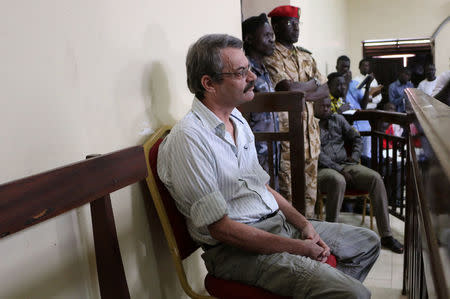 William John Endley, a South African national and an adviser to South Sudanese rebel leader Riek Machar, sits in the dock, in the High Court in Juba, South Sudan February 23, 2018. REUTERS/Jok Solomun