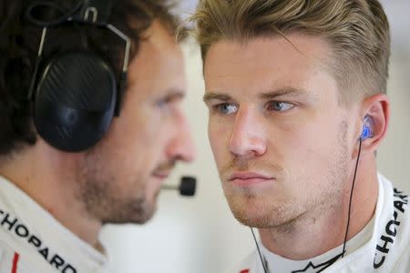 Nico Huelkenberg of Germany attends the Le Mans 24 Hours sportscar race in Le Mans, central France June 13, 2015. His Porsche 919 Hybrid number 19 is also driven by Nick Tandy of Britain and Earl Bamber of New Zeland. REUTERS/Stephane Mahe