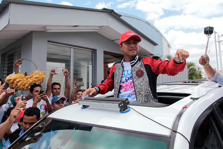 González tuvo un recibimiento de héroe en su natal Nicaragüa. Foto: Oswaldo Rivas / Reuters