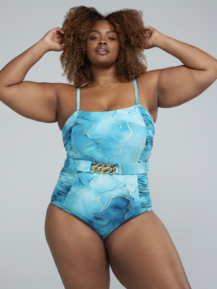 9) Belted Ruched One-Piece Swimsuit