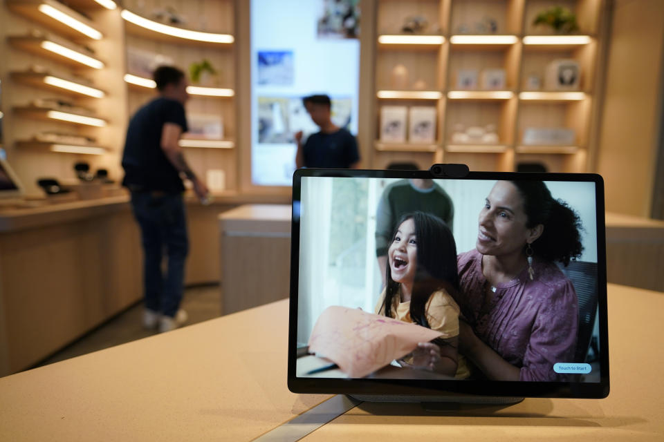 A Meta Portal Plus is displayed during a preview of the Meta Store in Burlingame, Calif., Wednesday, May 4, 2022. (AP Photo/Eric Risberg)