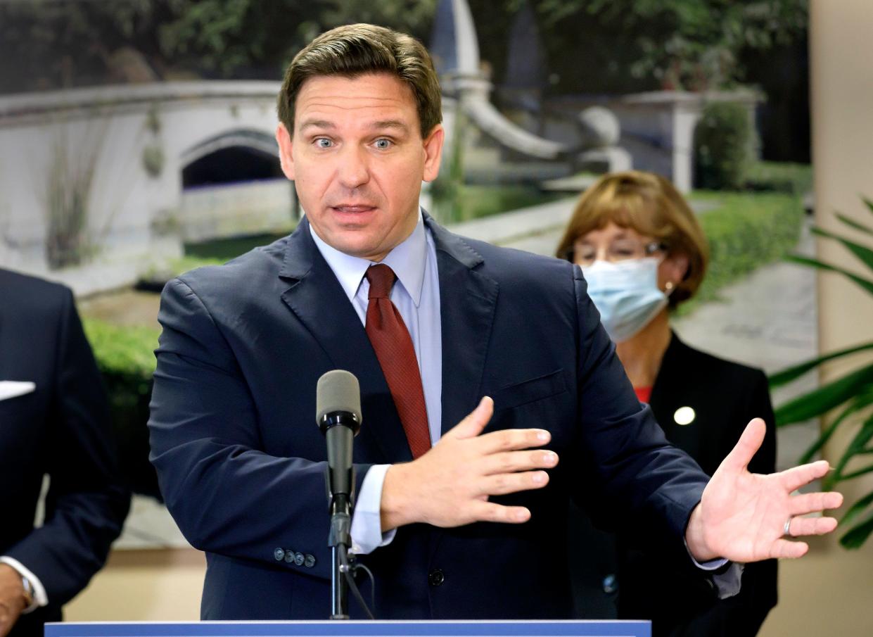 Florida Gov. Ron DeSantis holds a press conference in West Palm Beach on Jan. 6.