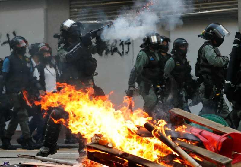 Anti-government demonstrators attend a protest march in Hong Kong