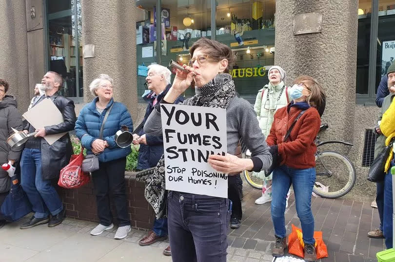 Barbican residents protesting outside Cromwell Tower, which is opposite Linklaters' offices