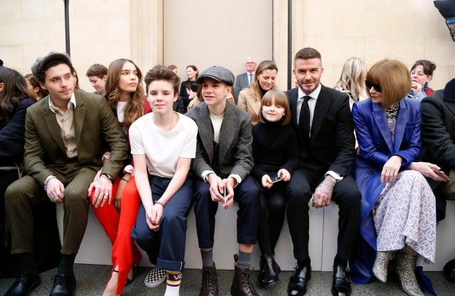 The Beckham family in the front row with Anna Wintour for Victoria's 2019 London Fashion Week show - Getty 