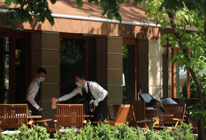 Restaurants and cafes reopen summer terraces following the easing of measures against the spread of the coronavirus disease in Moscow