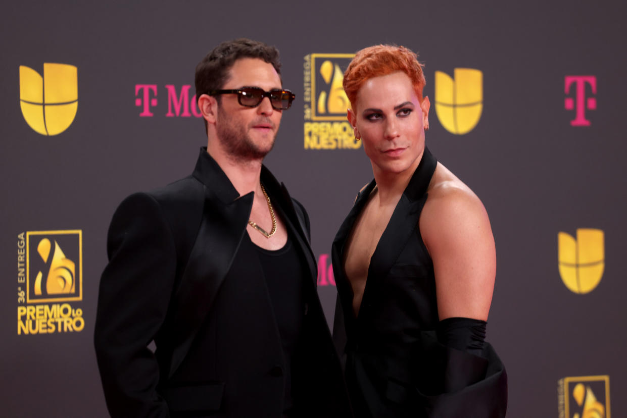 MIAMI, FLORIDA - FEBRUARY 22: Christian Chavez and Christopher attend Univision's 36th Premio Lo Nuestro at Kaseya Center on February 22, 2024 in Miami, Florida. (Photo by Mireya Acierto/WireImage)