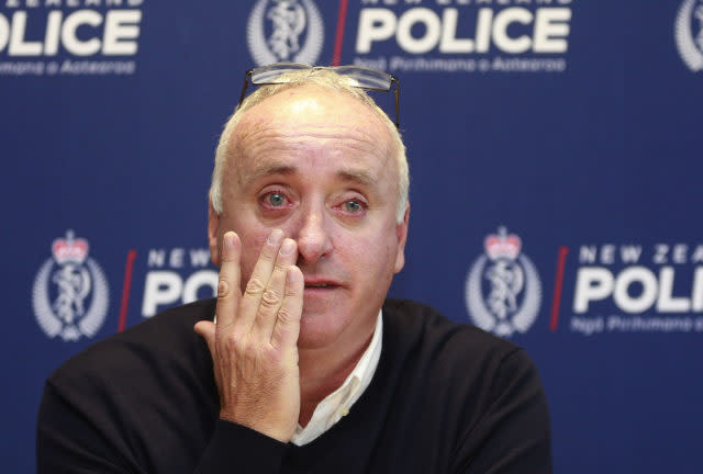 David Millane, father of missing tourist Grace Millane, at a press conference in Auckland (Doug Sherring/NZ Herald via AP)