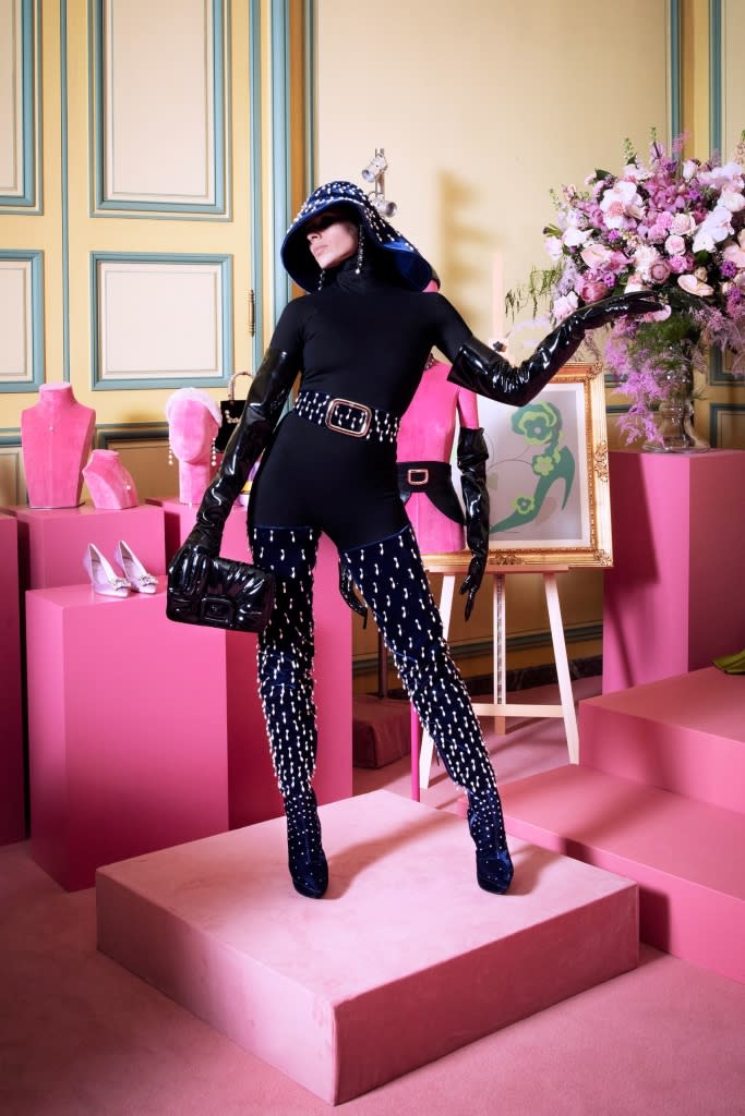 A model poses in Roger Vivier’s fall 2023 presentation in Paris. - Credit: Courtesy of Roger Vivier