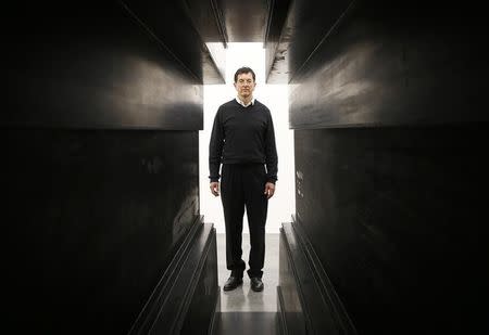 Artist Antony Gormley stands at the entrance to one of his works called "Passage", forming part of an exhibition entitled "Fit", at the White Cube gallery in London, Britain September 29, 2016. REUTERS/Peter Nicholls