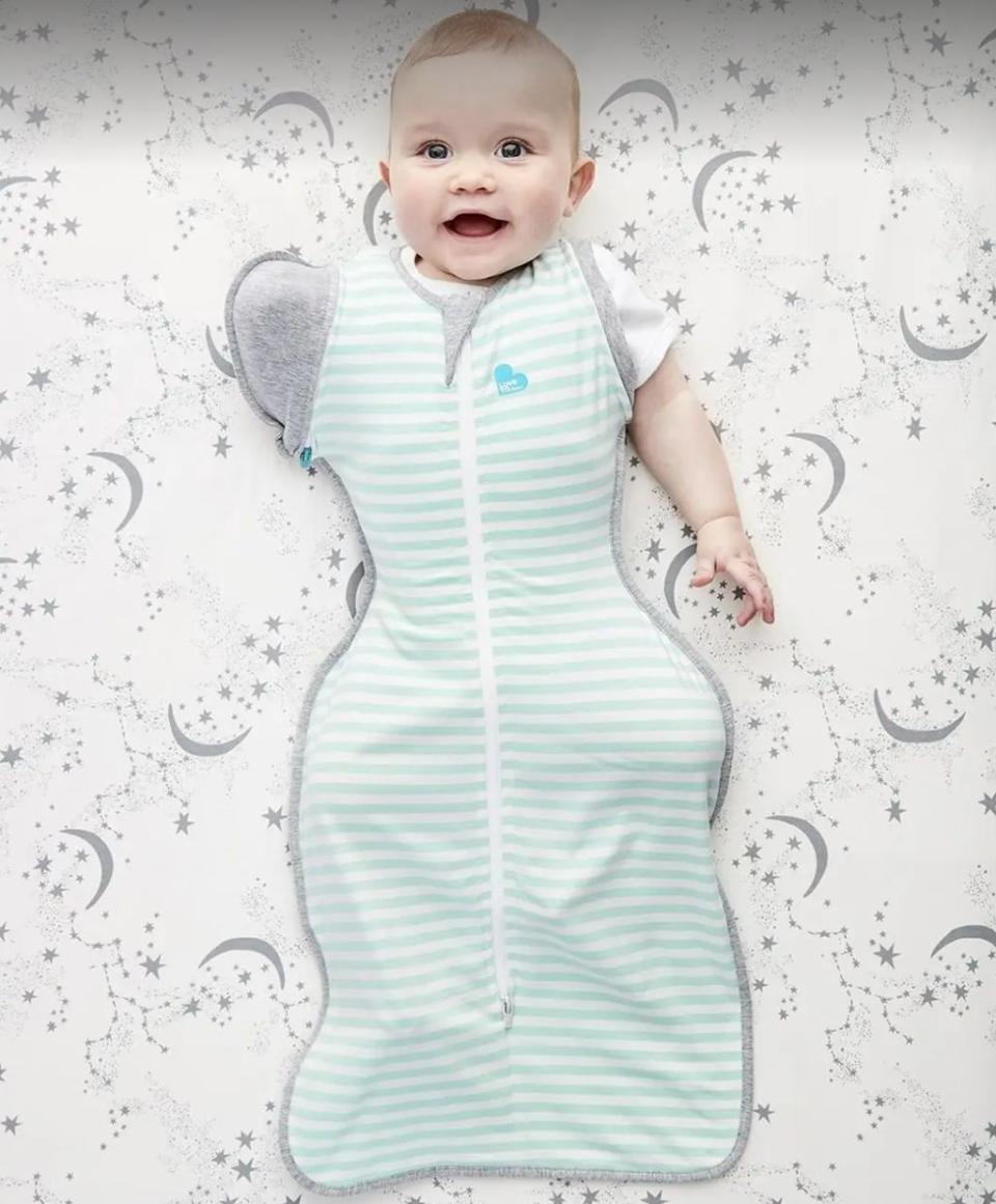 Babies can gradually transition from swaddling to rolling with this gem that'll fit them comfortably.<br /><br /><strong>Promising Review:</strong> "I bought two of these when my baby (~4.5 mo at the time) was breaking out of our swaddle blankets and the Miracle Blanket and waking multiple times with cold limbs and freedom of limbs. <strong>I wish I'd started with this directly to save our sanity &mdash; it's so easy for diaper changes with the two-way zipper and obviously much easier than trying to wrap a cloth around a squirming child.</strong>" &mdash; <a href="https://amzn.to/3yGS5gv" target="_blank" rel="noopener noreferrer">Stacy﻿</a><a href="https://amzn.to/3yGS5gv" target="_blank" rel="nofollow noopener noreferrer" data-skimlinks-tracking="5315000" data-vars-affiliate="Amazon" data-vars-href="https://www.amazon.com/gp/customer-reviews/R34OK2SXJM55QB?tag=bfjohn-20&amp;ascsubtag=5315000%2C2%2C22%2Cmobile_web%2C0%2C0%2C67739" data-vars-keywords="cleaning,fast fashion" data-vars-link-id="67739" data-vars-price="" data-vars-product-id="15961781" data-vars-retailers="Amazon"><br /><br /></a><a href="https://amzn.to/3oO3iY4" target="_blank" rel="noopener noreferrer"><strong>Get it from Amazon for $34.95 (available in sizes M&ndash;XL and two colors).</strong></a>