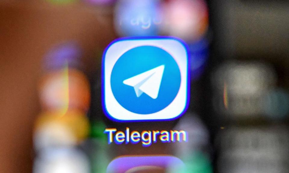 The icon of the popular messaging app Telegram on a smartphone screen