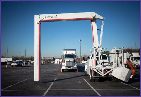 A vehicle and cargo inspection system (VACIS) that will scan any vehicle attempting to access Allegiant Stadium after the February 3 lockdown of the security perimeter. (NFL)