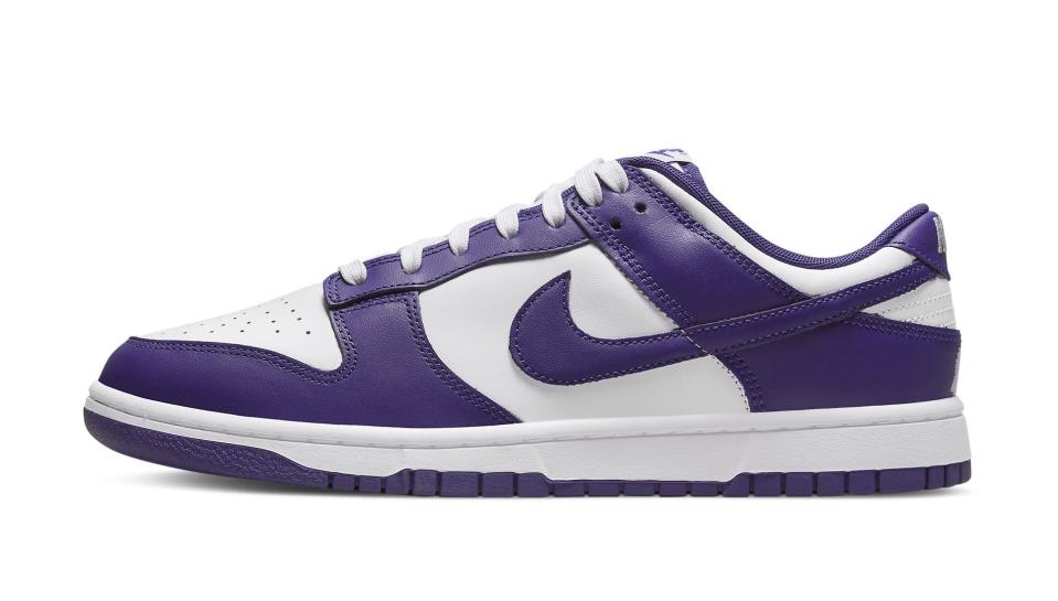 The lateral side of the Nike Dunk Low “Championship Court Purple.” - Credit: Courtesy of Nike