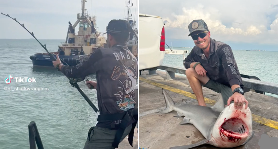 The fisherman pictured with the bull shark. 