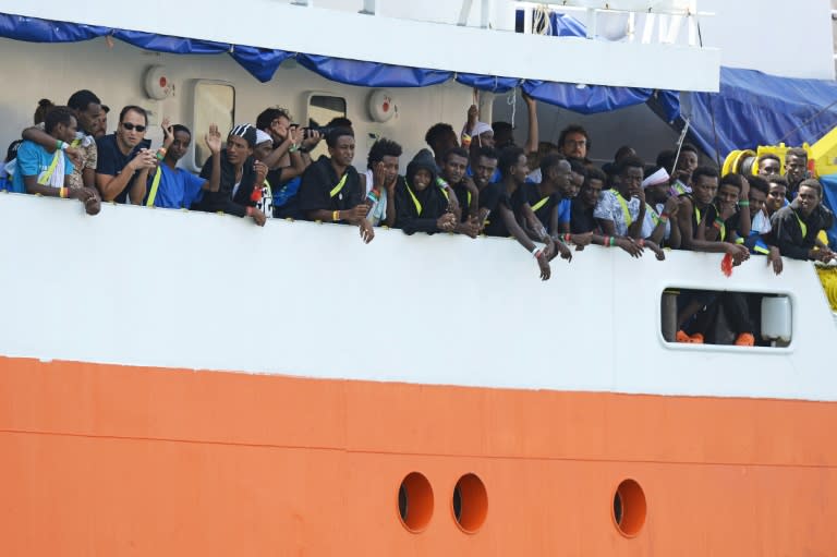 Migrants pictured aboard the Aquarius rescue ship at Malta's Bolier Wharf in August after EU countries thrashed out a deal for those people onboard after they were rescued off Libya only for Italy and Malta to refuse access to their ports