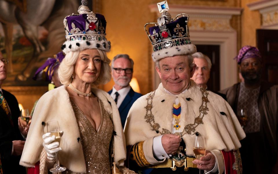 Haydn Gwynne as Queen Camilla and Harry Enfield as King Charles in The Windsors' upcoming Coronation special