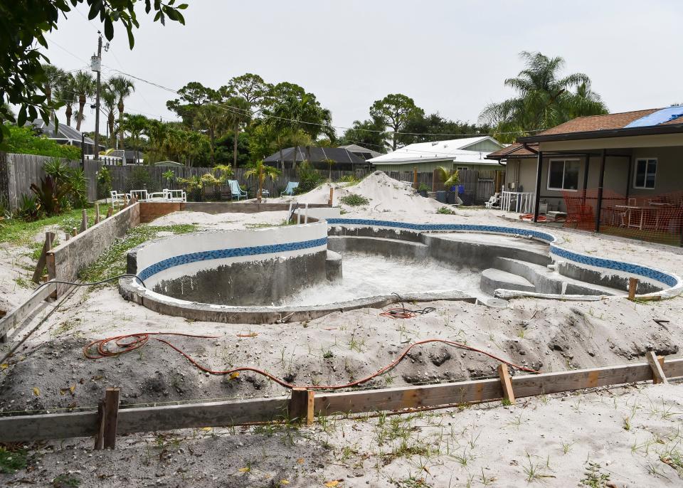 Debra Neger's unfinished pool on Wednesday, June 16, 2021, in Hobe Sound. Neger hired Amore Pools in July of 2020 and was told the project would take four to five months and now a year later with multiple structural issues she has terminated the contract and hired a different company to complete the job.