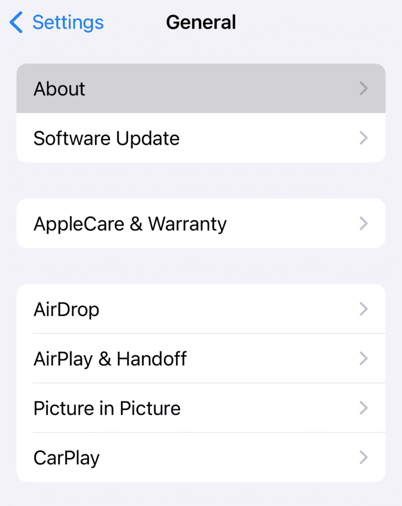 iphone settings screenshot
