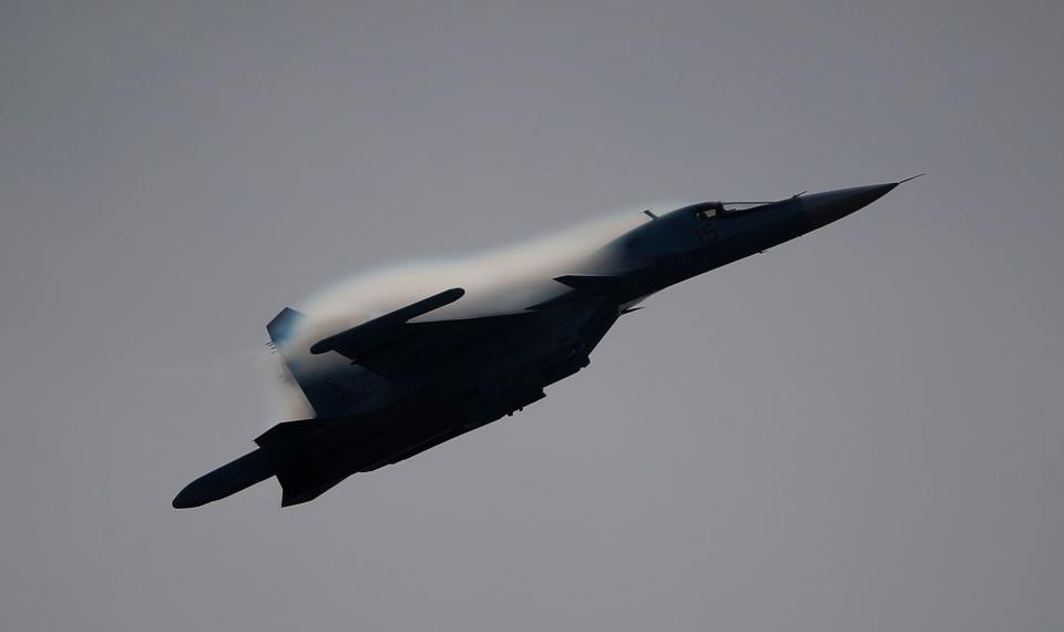Sukhoi Su-34 jet fighter performs during International military-technical forum "Army-2020" at Kubinka airbase in Moscow Region.
