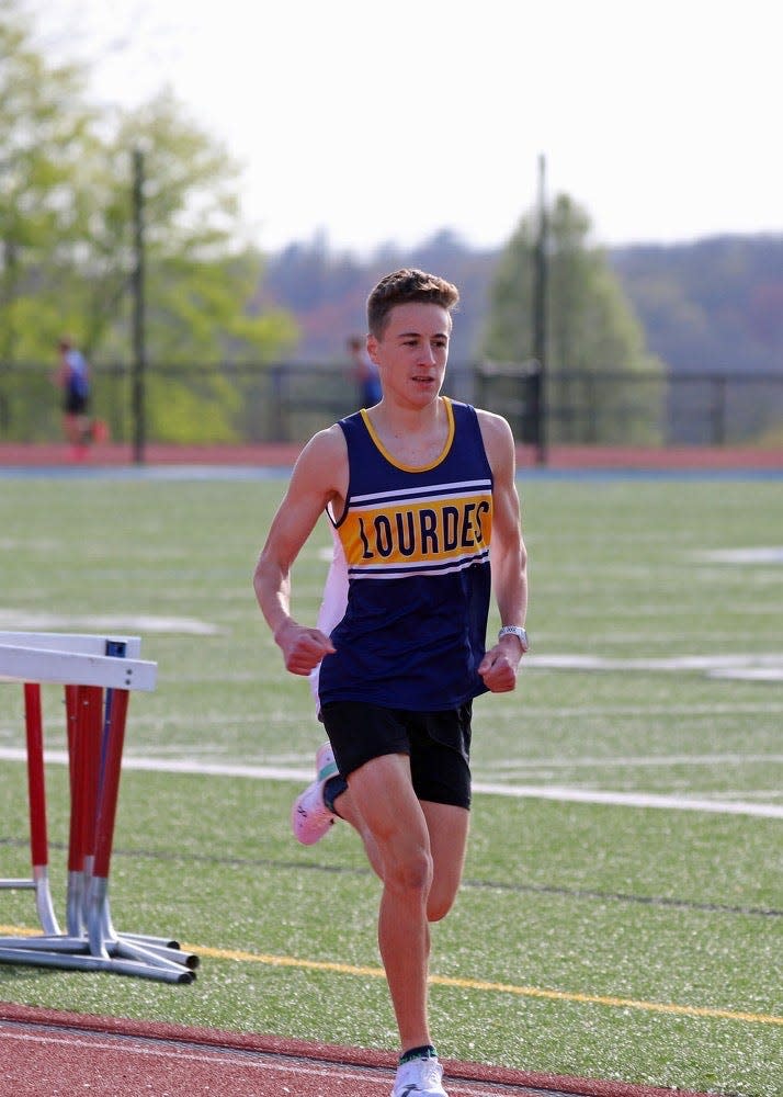 Lourdes' Joseph Nuzzo competes in an outdoor track and field event in 2024.