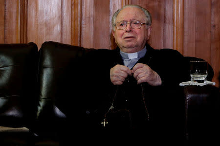 Chilean priest Fernando Karadima is seen inside the Supreme Court building in Santiago, Chile, November 11, 2015. Picture taken November 11, 2015. REUTERS/Carlos Vera