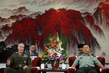 Chairman of U.S. Joint Chiefs of Staff Joseph Dunford meets China's Central Military Commission Vice Chairman Fan Changlong at the Bayi Building in Beijing, China, August 17, 2017. REUTERS/Thomas Peter