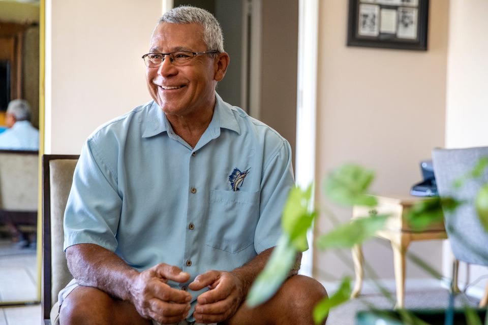 Daniel Marquez, a mental health advocate keen on giving back to his community, recalls significant moments in his life while being interviewed in Palm Desert, Calif., on May 9, 2022. 