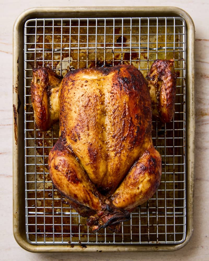 whole chicken on cooling rack