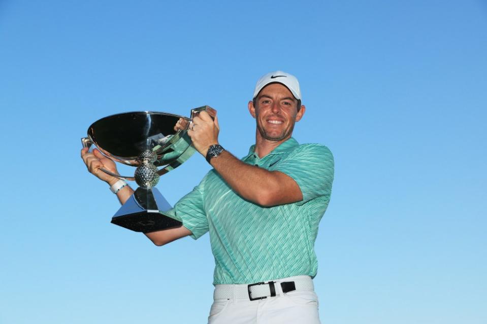Rory McIlroy of Northern Ireland celebrates with the FedEx Cup after winning during the final round of the TOUR Championship at East Lake Golf Club on August 28, 2022, in Atlanta, Georgia. (Photo by Sam Greenwood/Getty Images)