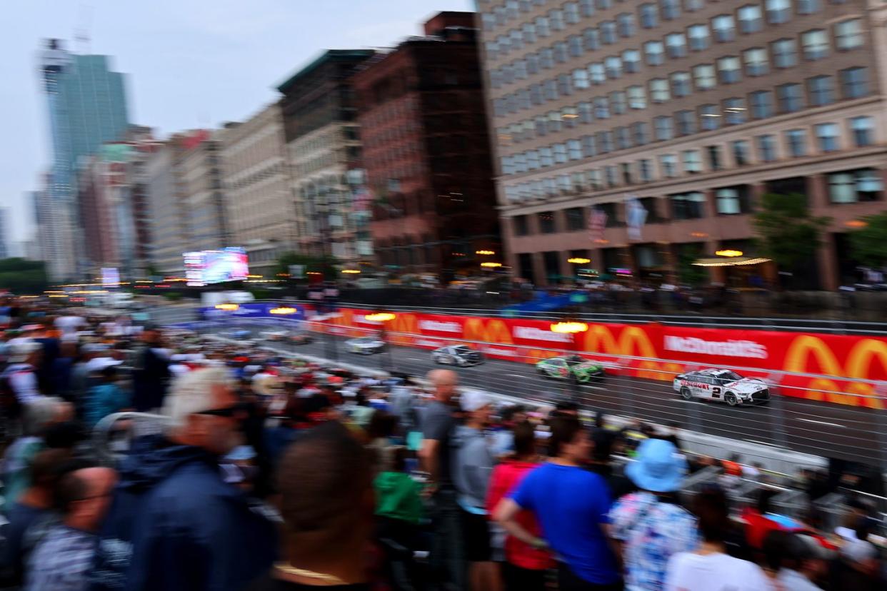 chicago, illinois july 02 austin cindric, driver of the 2 discount tire ford, races during the nascar cup series grant park 220 at the chicago street course on july 02, 2023 in chicago, illinois photo by michael reavesgetty images