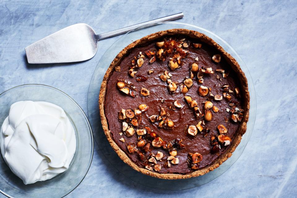 Pumpkin-Caramel Tart with Toasted-Hazelnut Crust